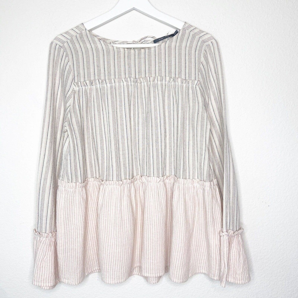 Doe & Rae Tiered Bell Cuff Long Bell Cuff Sleeve Pom Pom Cream Top S